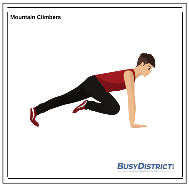 Mountain climbers for home cardio workout. Busy District.